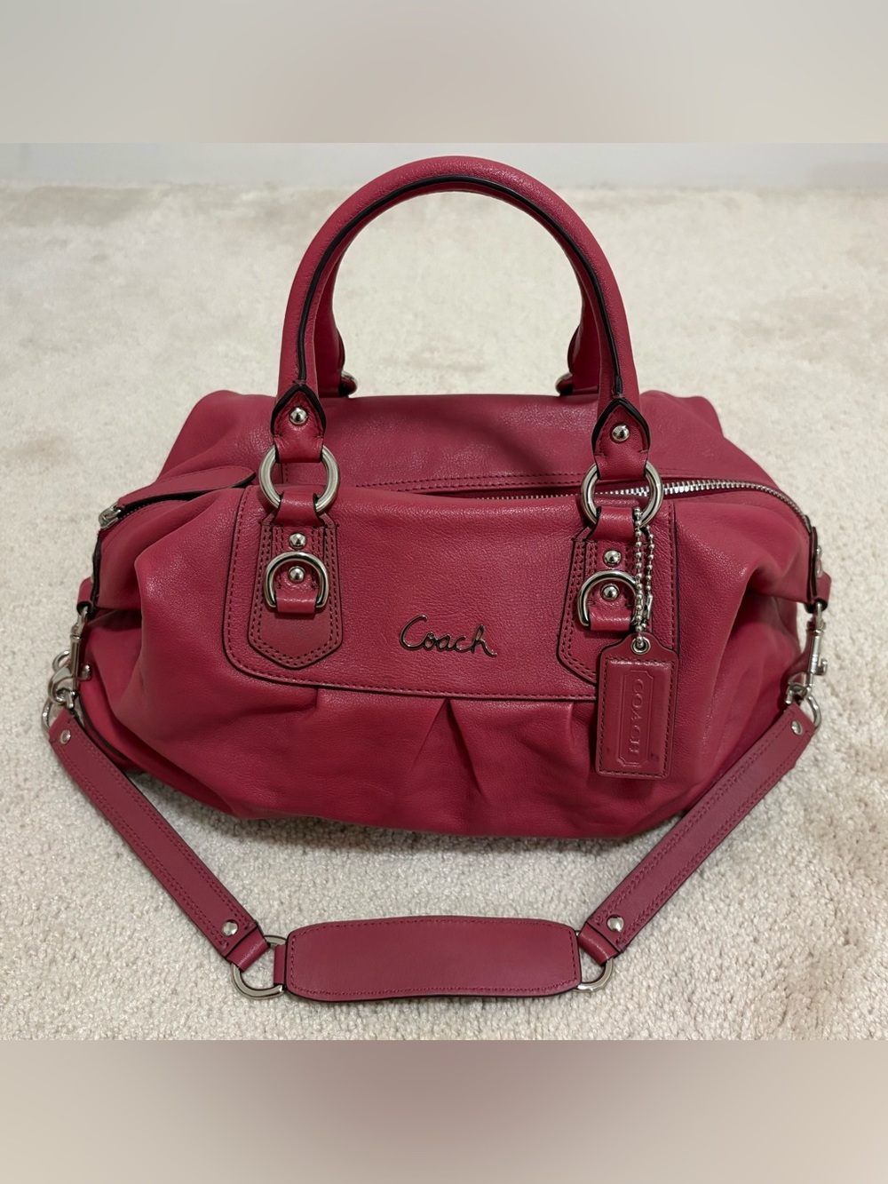 Vintage Coach Ashley Leather Raspberry Pink Satchel with Detachable Strap F15447
